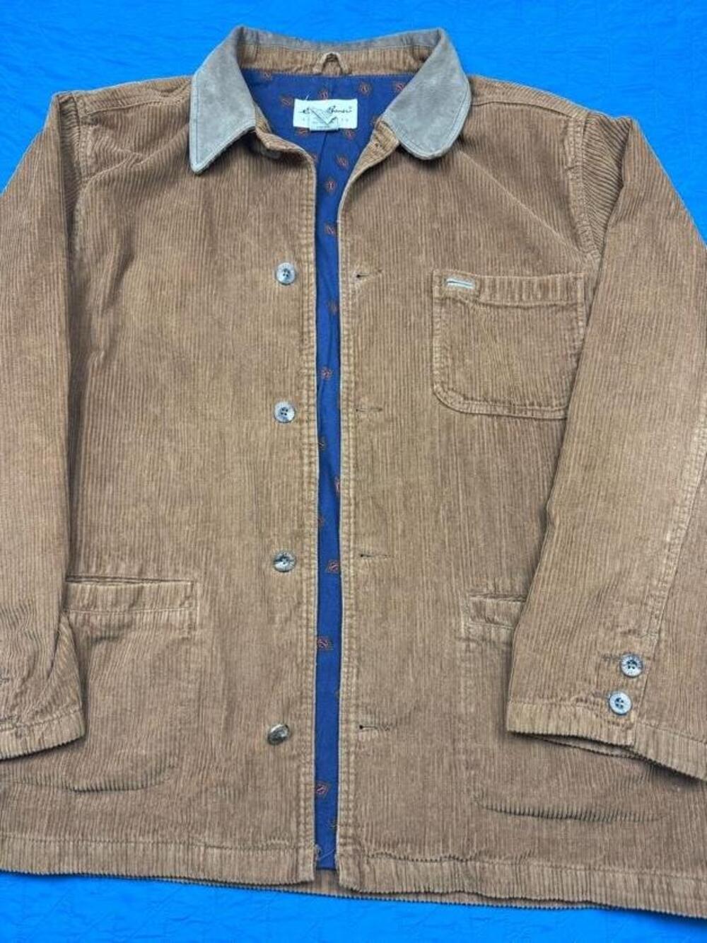 Eddie Bauer Jacket Mens LT Brown Corduroy Field Button Front Lined Workwear